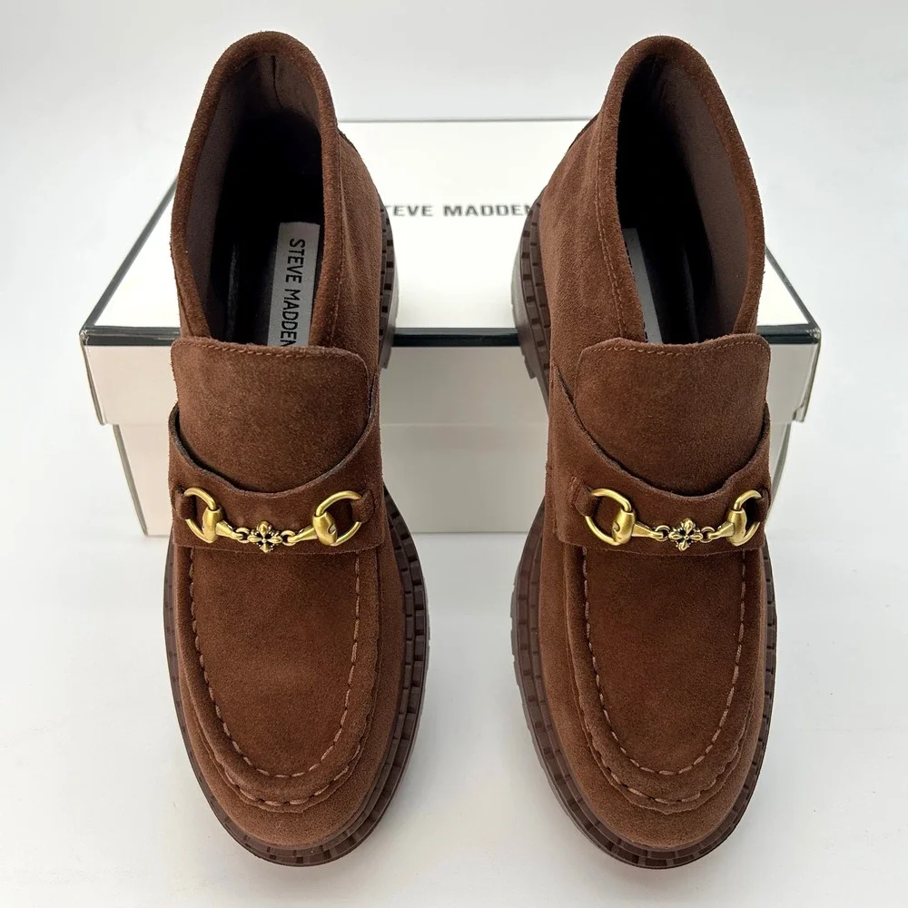 Steve Madden Presly Bootie Womens Size 8.5‎ Brown Suede Block Heel NEW